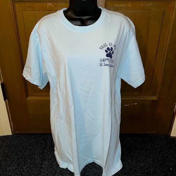 LAST CALL St Simons Island Happy Place Dog Graphic Blue Short Sleeve Tee Size L - Picture 4 of 7